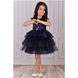 Вечернее платье из тюля темно-синего цвета для девочек 8356
