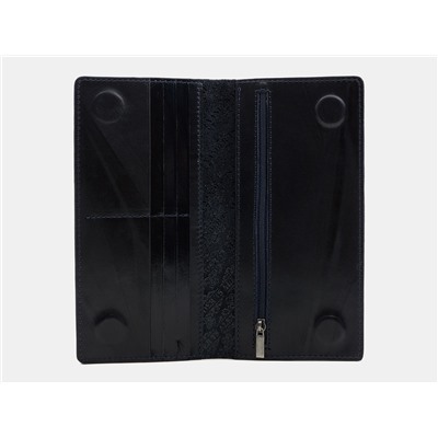 Кожаное портмоне с росписью из натуральной кожи «PR001 Blue Чешир и механизмы»
