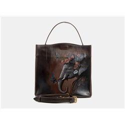 Коричневая кожаная сумка с росписью из натуральной кожи «W0027 Brown Слон в цветах»