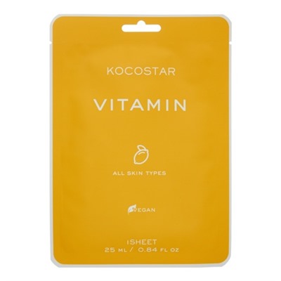 KOCOSTAR Vegan MASK VITAMIN Увлажняющая тканевая маска для лица с экстрактами грейпфрута и лимона