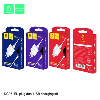 Сетевой адаптер питания DENMEN DC05L 2USB + кабель Lightning (белый)