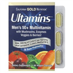 California Gold Nutrition, Ultamins, мультивитамины для мужчин старше 50 лет, с коэнзимом Q10, грибами, ферментами, овощами и ягодами, 60 растительных капсул