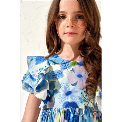 Angel & Rocket Celia Blue Floral Print Puff Sleeve Dress