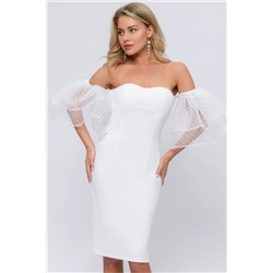 Белое платье-футляр со съёмными рукавами