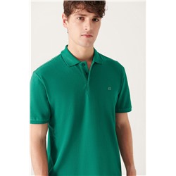 Зеленая футболка с воротником-поло, 100% хлопок, классная классическая посадка