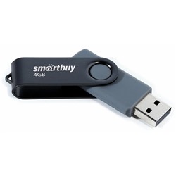 Флешка Smartbuy 004GB2TWK, 4 Гб, USB2.0, чт до 25 Мб/с, зап до 15 Мб/с, черная