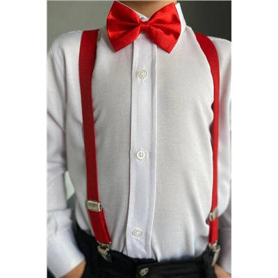 Белая рубашка Добби с длинными рукавами для мальчиков, комплект из 3 предметов с подтяжками и галстуком-бабочкой ENT-DOBBED БЕЛАЯ РУБАШКА-СТРЭППЕР-БАБОЧКА