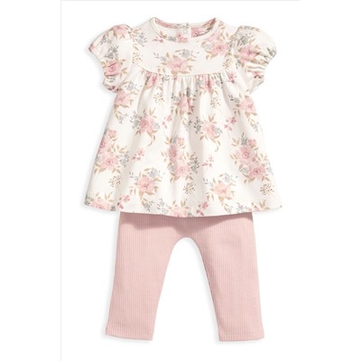 Mamas & Papas Pink 2 Piece Floral Top & Legging Set