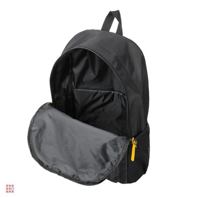 Рюкзак подростковый 43x29x15см, 1 отд., 4 карм., нашивки, декор шнурком, черный, 2 цвета отделки