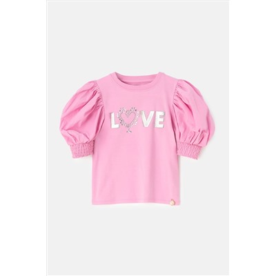 Angel & Rocket Pink Heidi Puff Sleeve Love Diamante Top