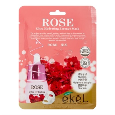 EKEL Rose Ultra Hydrating Essence Mask Тканевая маска для лица с экстрактом розы 25мл
