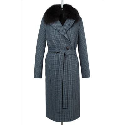 02-3128 Пальто женское утепленное (пояс) Микроворса сине-черный