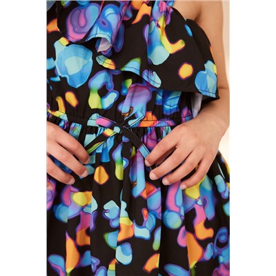 Black Print One-Shoulder Dress (3-16yrs)