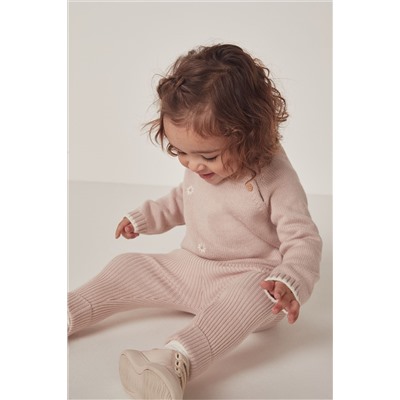 The White Company Pink Organic Cotton Knitted Rib Leggings