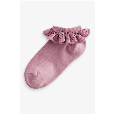 Pink Cotton Rich Ruffle Frill Trainer Socks 4 Pack