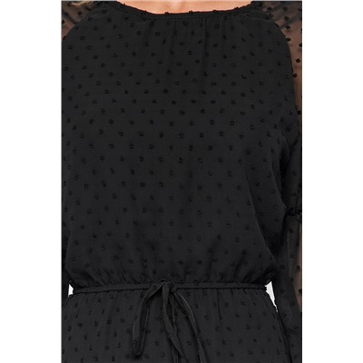 Черное мини-платье на тканой подкладке с поясом и открытой юбкой TWOAW24EL00860