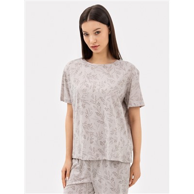 Комплект женский (футболка, бриджи) серый с принтом "веточки"