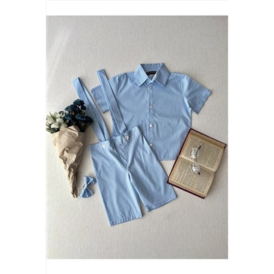 Синяя рубашка в горошек с коротким рукавом для мальчика KCGM11716