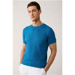 Синяя трикотажная футболка стандартного кроя из текстурированного хлопка с круглым вырезом