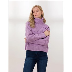 Сиреневый укороченный свитер с высоким воротником