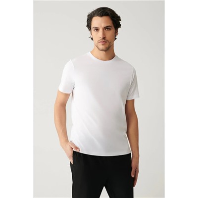 Мужская белая дышащая футболка стандартного кроя из 100% хлопка с круглым вырезом E001000