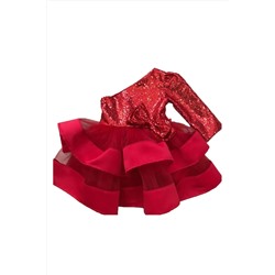 Вечернее платье для девочек на одно плечо - Вечернее платье - Выпускное платье - Новогоднее красное вечернее платье yrmkirnoel01x2