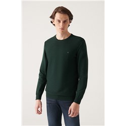 Зеленый трикотажный свитер с круглым вырезом спереди, текстурированный хлопок, стандартная посадка