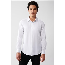 Белая атласная рубашка узкого кроя из 100% хлопка с классическим воротником
