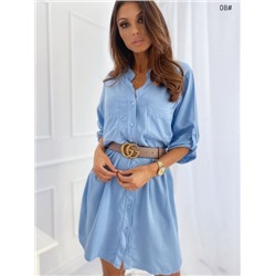 Туника-платье с кармашками и черным ремешком голубая BEK