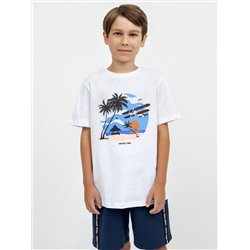 Хлопковая свободная футболка белого цвета с пальмами для мальчиков