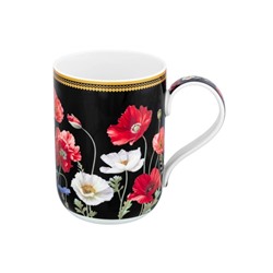 Кружка 400 мл 11,5*7,5*10,5 cм "Маки на черном" NEW BONE CHINA