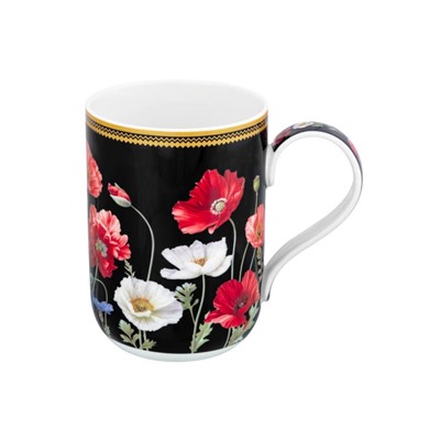 Кружка 400 мл 11,5*7,5*10,5 cм "Маки на черном" NEW BONE CHINA