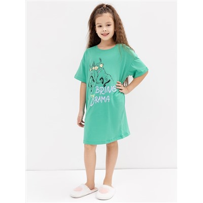 Сорочка ночная для девочек в зеленом цвете с принтом