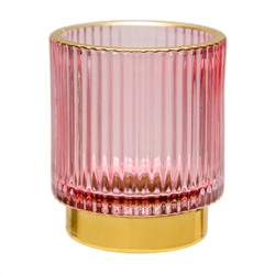 Декоративный подсвечник из цветного рельефного стекла 7x7x8 см, розовый, золотой