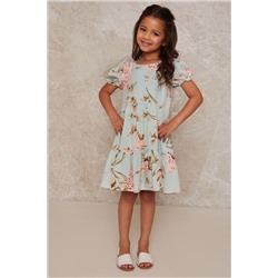 Chi Chi London Girls Puff Sleeve Floral Print Tiered Summer Dress