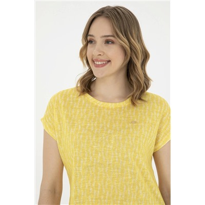 Женская желтая футболка с круглым вырезом Неожиданная скидка в корзине