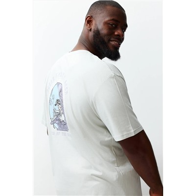 Серая футболка свободного и удобного кроя большого размера из 100 % хлопка с художественным принтом TMNSS24BF00005