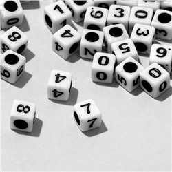 Бусина из акрила «Цифры» МИКС, кубик 6×6 мм, набор 10 г, цвет чёрно-белый