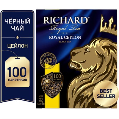 Чай RICHARD "Royal Ceylon" черный цейлонский, 100 пакетиков по 2 г, 610606