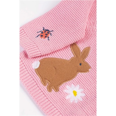 Frugi Pink Easter Rabbit Applique Detailed Cardigan