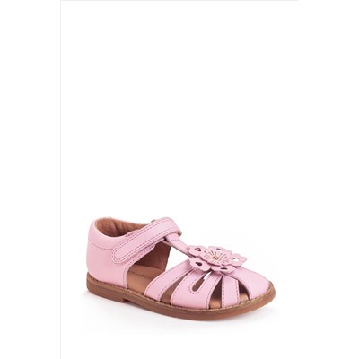 Start Rite Pink Flora Pale Leather Rip Tape Toe In Sandals