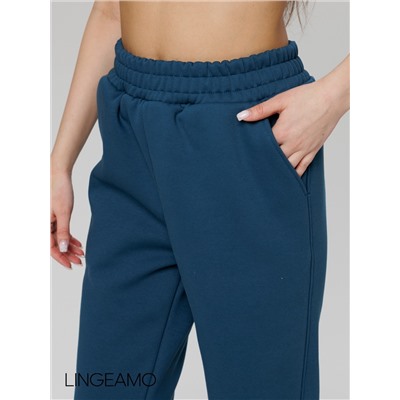 Женские брюки оверсайз из футера с начесом Lingeamo темно-бирюзовые КБ-25 (23)