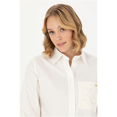 Женская рубашка с длинным рукавом цвета экрю Неожиданная скидка в корзине
