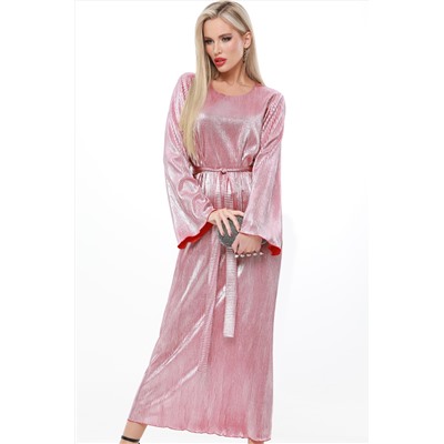 Розовое вечернее платье с поясом