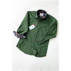 Зелено-черная детская рубашка в клетку с длинным рукавом New-Louis-0024
