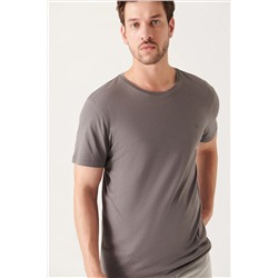 Мужская футболка антрацитового цвета из ультрамягкой ткани с круглым вырезом, однотонная, стандартного кроя из модала B001171