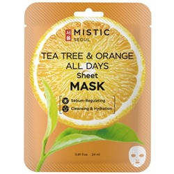 MISTIC TEA TREE & ORANGE ALL DAYS Sheet MASK Тканевая маска для лица с экстрактами чайного дерева и апельсина 24мл