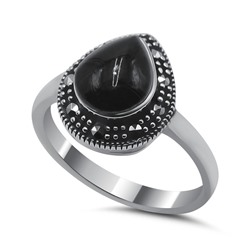 Серебряное кольцо с ониксом и марказитом