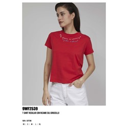 9WF2539  T SHIRT REGULAR CON RICAMO SUl GIROCOLLO