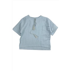Свободная муслиновая рубашка для мальчика на шнуровке, синяя HUS0095